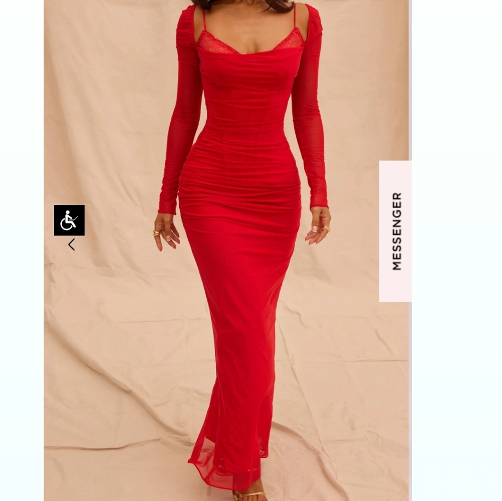 Katarina red corset dress with mesh overlay